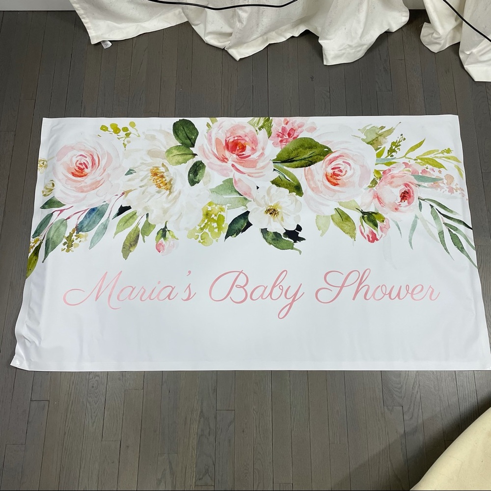 Zazzle Maria's Baby Shower Pink Floral Banner Sign